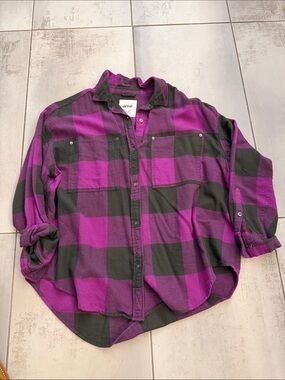 aerie Purple & Black Buffalo Plaid Button-Down Shirt